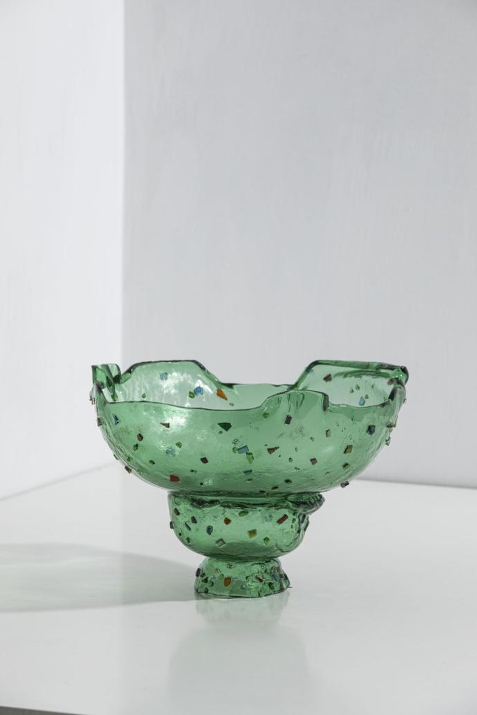 Stone Pedestal green Serving Bowl