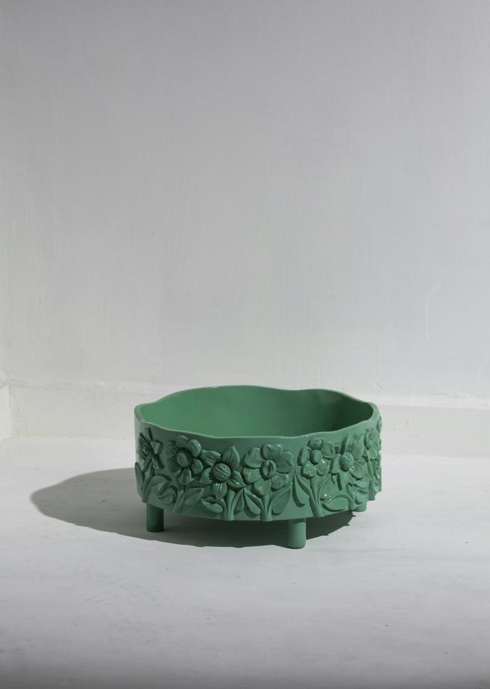 Davi Round Footed Serving Bowl Medium Green