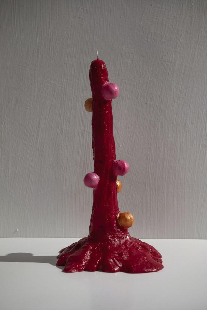 Felize Candle Red With Dots Gold And Pink