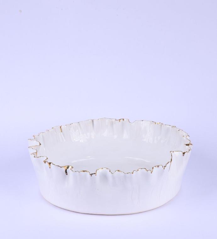Ceramic Fluffy Large Bowl White And Gold