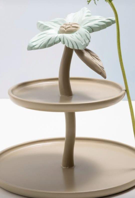 Caravel Cake Stand Beige With Celadon Flower
