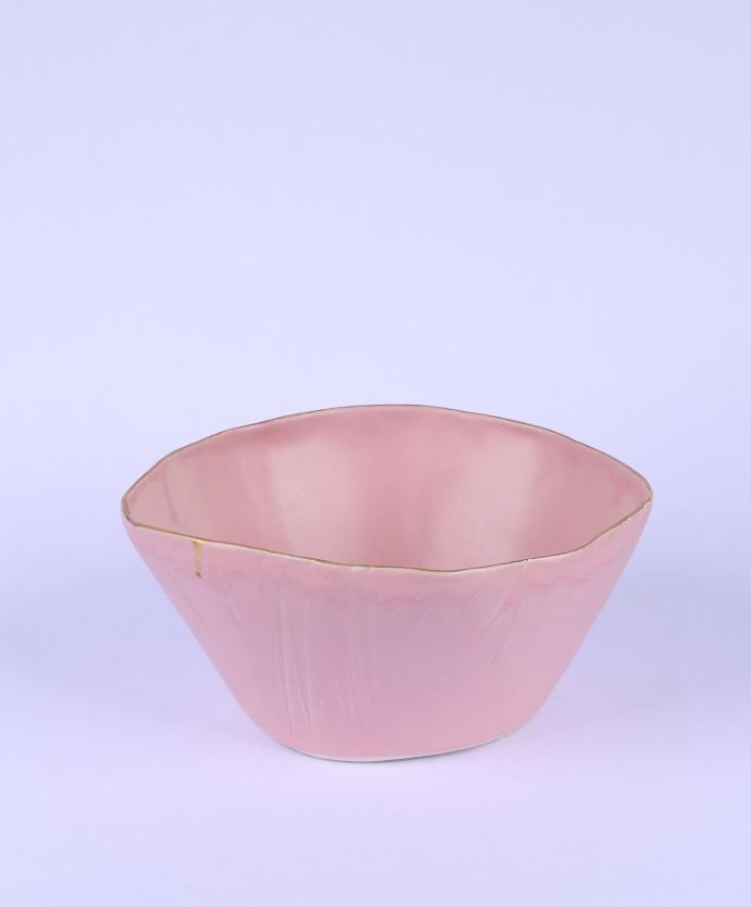 Ceramic Deep  Sauciere Matt Pink Small With Gold