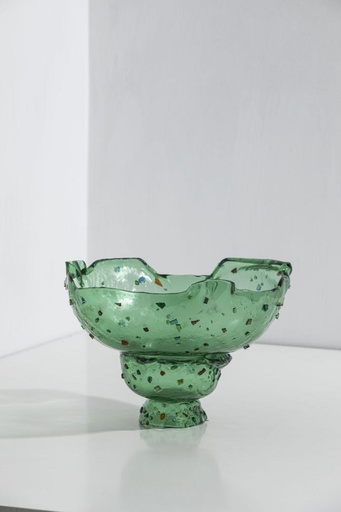 Stone Pedestal green Serving Bowl