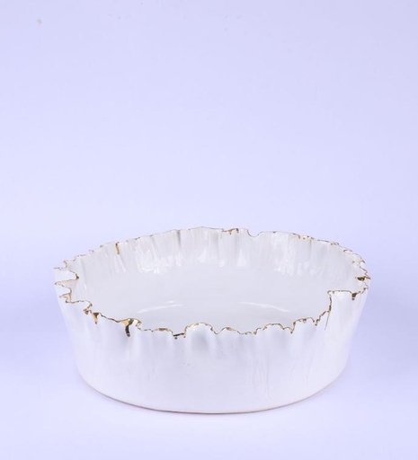 Ceramic Fluffy Large Bowl White And Gold